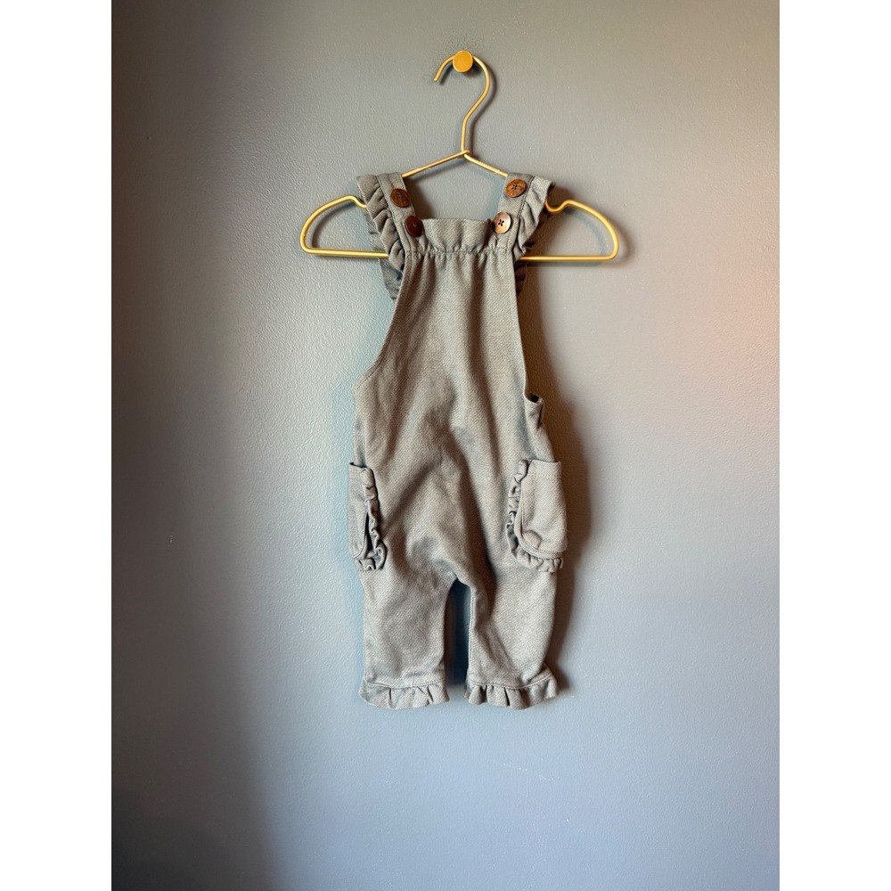 Milkbarn denim blue Ruffle‎ Overalls Organic Cotton Baby 3-6 Months